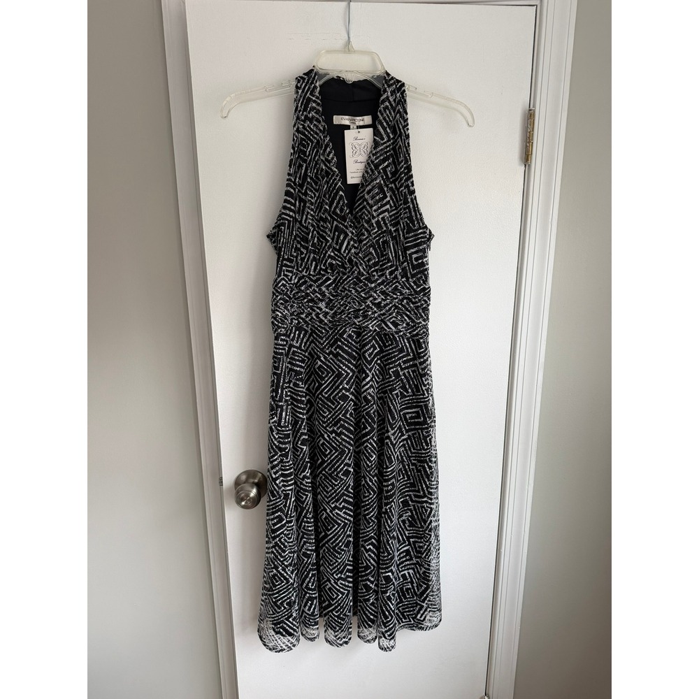 Evan Picone Womens Black White Geometric Lace Halter Midi‎ Dress Size 8 NWT